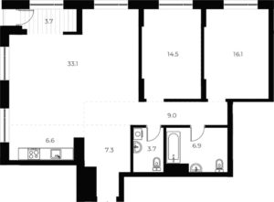 2-комнатная квартира 100,9 м² в 1 корпусе в ЖК «OSCAR»