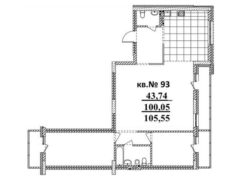 1-комнатная квартира 105,5 м² в Блоке 2 в ЖК «Римский квартал»