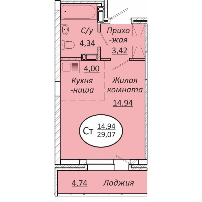 Студия 29,07 м² в ЖК «Пролетарский»