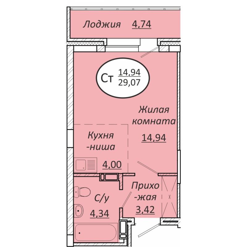 Студия 29,1 м² в ЖК «Пролетарский»