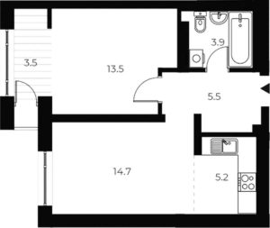 1-комнатная квартира 46,2 м² в 1 корпусе в ЖК «OSCAR»