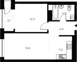 1-комнатная квартира 48 м² в 1 корпусе в ЖК «OSCAR»