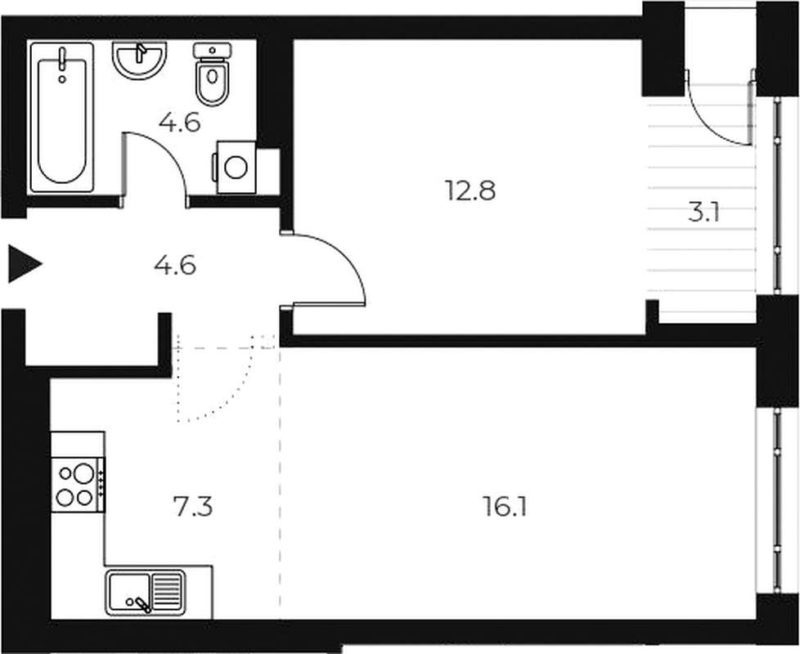 1-комнатная квартира 48,5 м² в 1 корпусе в ЖК «OSCAR»