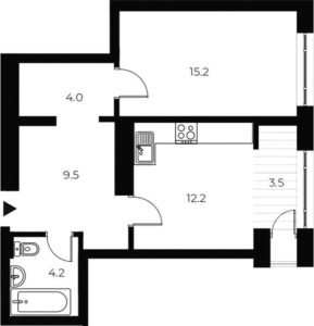 1-комнатная квартира 48,6 м² в 1 корпусе в ЖК «OSCAR»