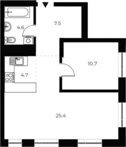 1-комнатная квартира 52,9 м² в 1 корпусе в ЖК «OSCAR»