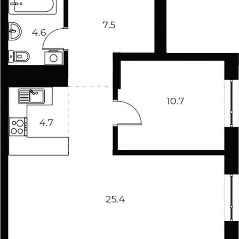 1-комнатная квартира 52,9 м² в 1 корпусе в ЖК «OSCAR»