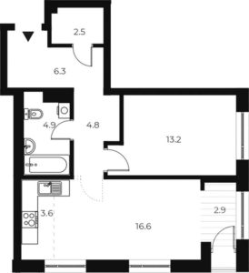 1-комнатная квартира 54,7 м² в 1 корпусе в ЖК «OSCAR»