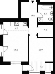 1-комнатная квартира 56,4 м² в 1 корпусе в ЖК «OSCAR»