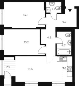 2-комнатная квартира 68,3 м² в 1 корпусе в ЖК «OSCAR»