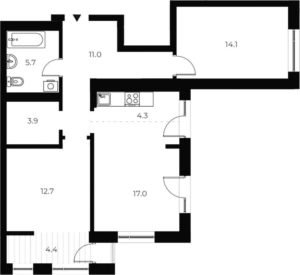 2-комнатная квартира 73,1 м² в 1 корпусе в ЖК «OSCAR»