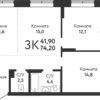 3+ комнатная квартира 74,2 м² в третьем доме в ЖК «Одоевский»