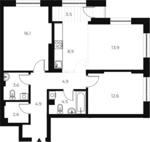 2-комнатная квартира 75,5 м² в 1 корпусе в ЖК «OSCAR»