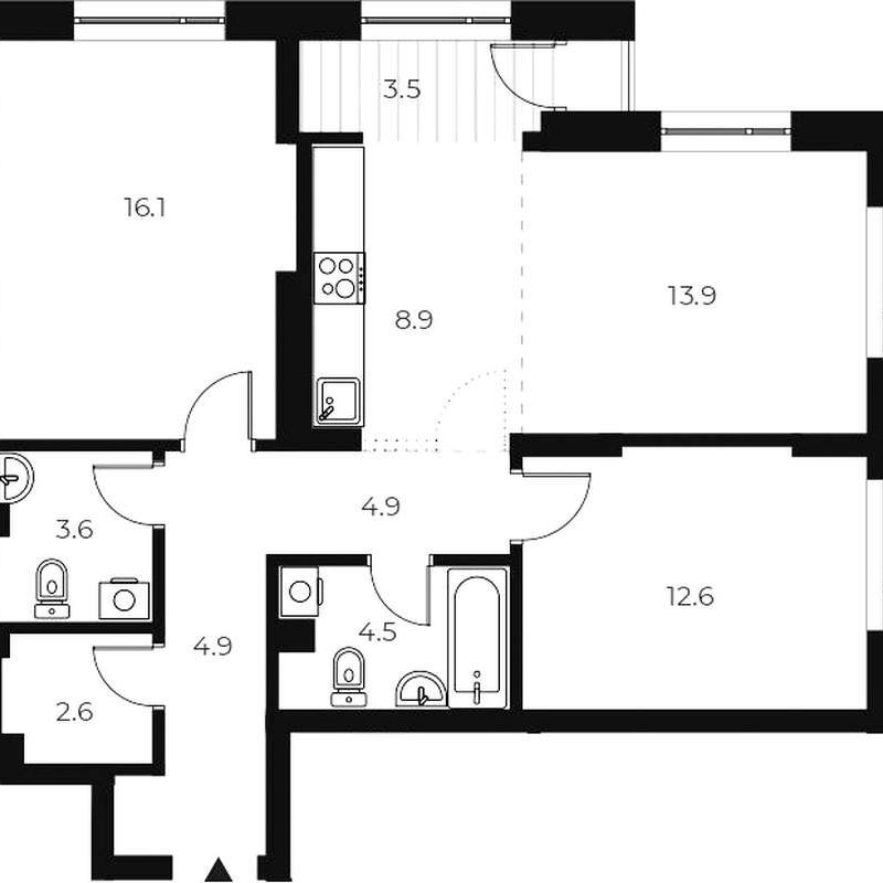 2-комнатная квартира 75,5 м² в 1 корпусе в ЖК «OSCAR»