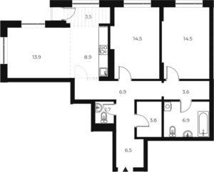 2-комнатная квартира 84,7 м² в 1 корпусе в ЖК «OSCAR»