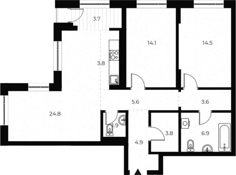 2-комнатная квартира 87,6 м² в 1 корпусе в ЖК «OSCAR»
