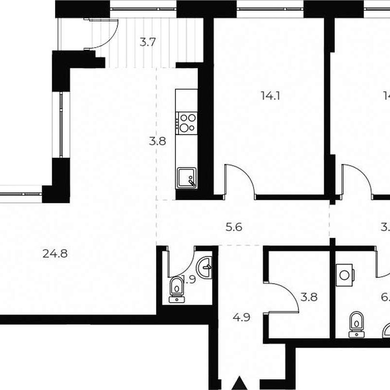 2-комнатная квартира 87,6 м² в 1 корпусе в ЖК «OSCAR»
