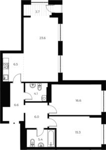 2-комнатная квартира 87,8 м² в 1 корпусе в ЖК «OSCAR»