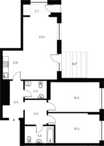 2-комнатная квартира 95 м² в 1 корпусе в ЖК «OSCAR»