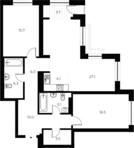 2-комнатная квартира 98,1 м² в 1 корпусе в ЖК «OSCAR»