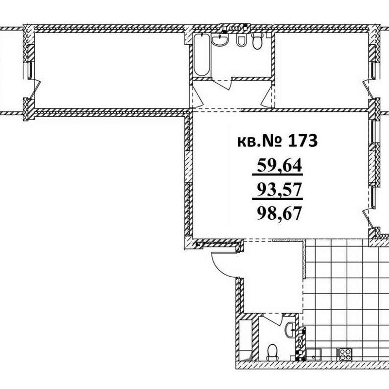 1-комнатная квартира 98,7 м² в Блоке 3 в ЖК «Римский квартал»
