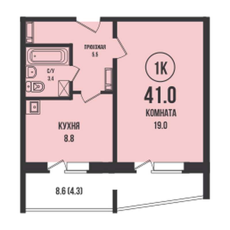 1-комнатная квартира 41 м² в доме 901 в ЖК «Династия»