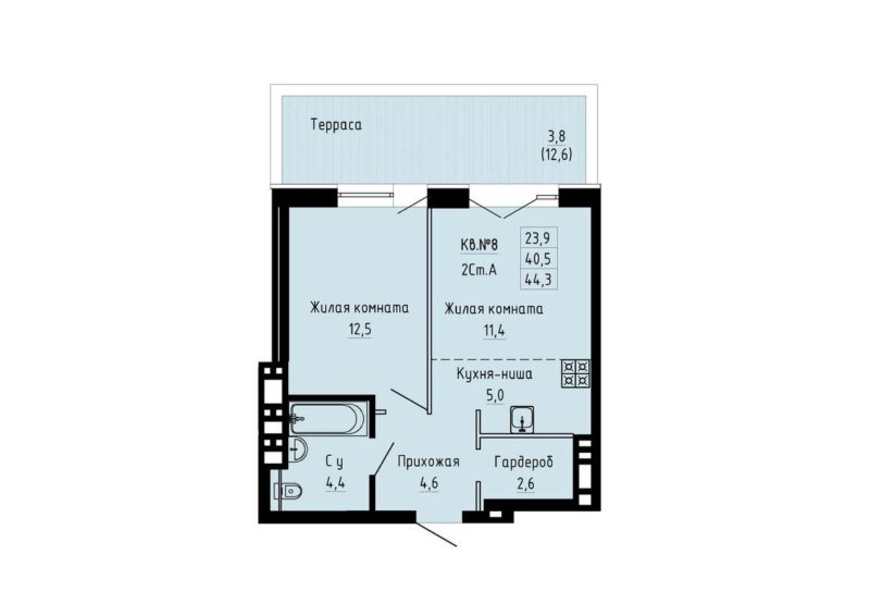 1-комнатная квартира 44,3 м² в ЖК «Luna»