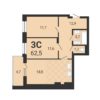 2-комнатная квартира 62,5 м² во 2 доме в ЖК «Тетрис на Серафимовича»