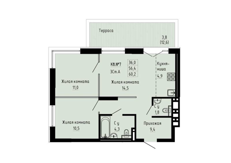 2-комнатная квартира 60,2 м² в ЖК «Luna»