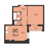 1-комнатная квартира 56,4 м² во 2 доме в ЖК «Тетрис на Серафимовича»