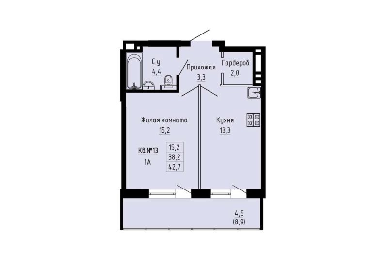 1-комнатная квартира 42,7 м² в ЖК «Luna»