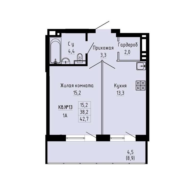 1-комнатная квартира 42,7 м² в ЖК «Luna»