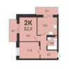 2-комнатная квартира 52,9 м² во 2 доме в ЖК «Тетрис на Серафимовича»