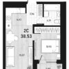 1-комнатная квартира 38,53 м² в 1 доме в ЖК «Оптимисты»