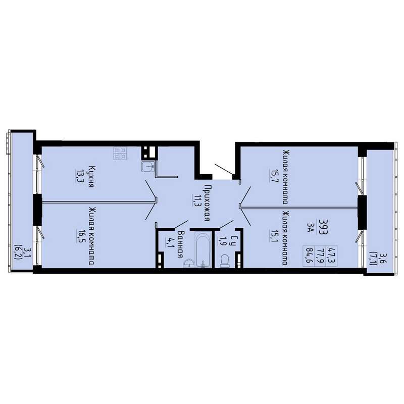 3+ комнатная квартира 84,6 м² в 4 секции в ЖК «Gorizont»