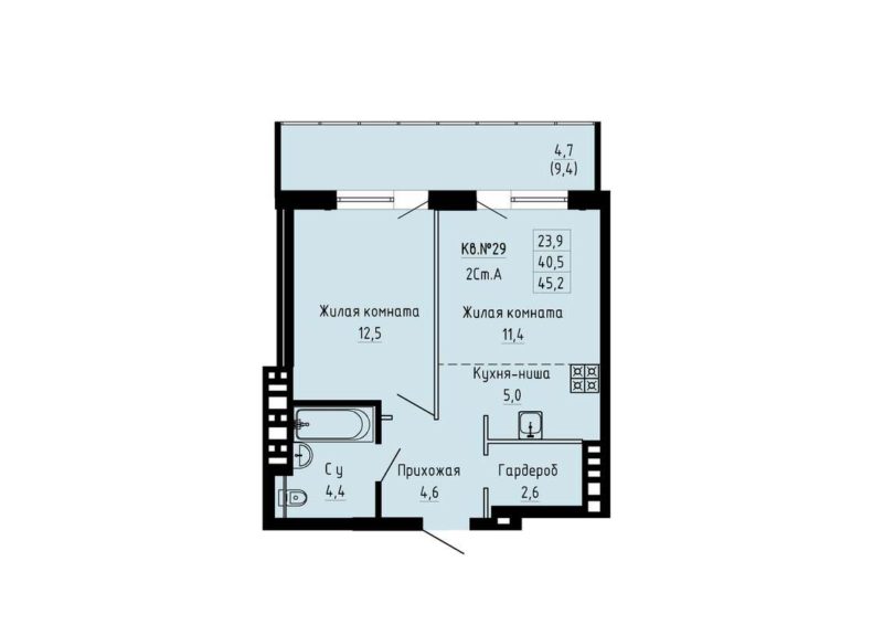 1-комнатная квартира 45,2 м² в ЖК «Luna»