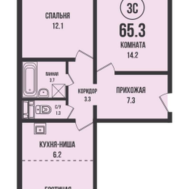 2-комнатная квартира 65,3 м² в доме 901 в ЖК «Династия»