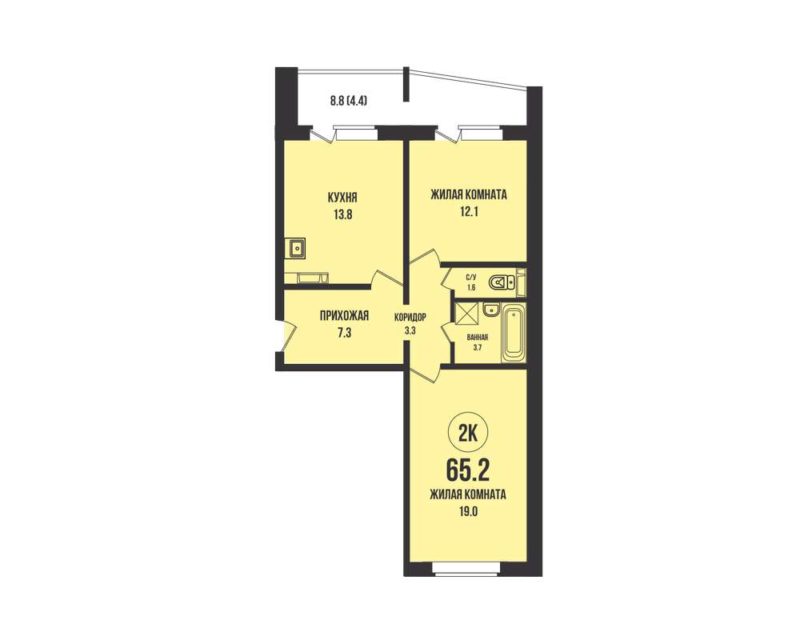 2-комнатная квартира 65,2 м² в доме 902 в ЖК «Династия»