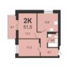 2-комнатная квартира 51,5 м² во 2 доме в ЖК «Тетрис на Серафимовича»