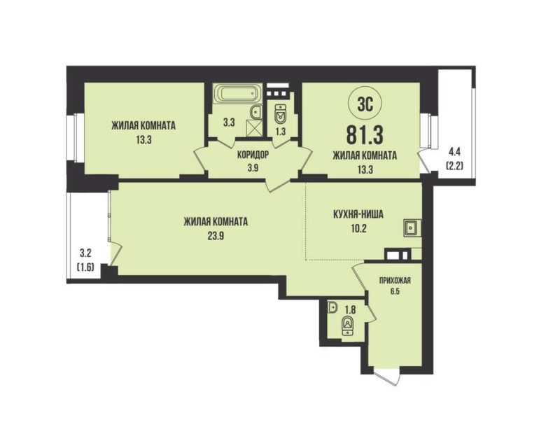 3+ комнатная квартира 81,3 м² в доме 902 в ЖК «Династия»