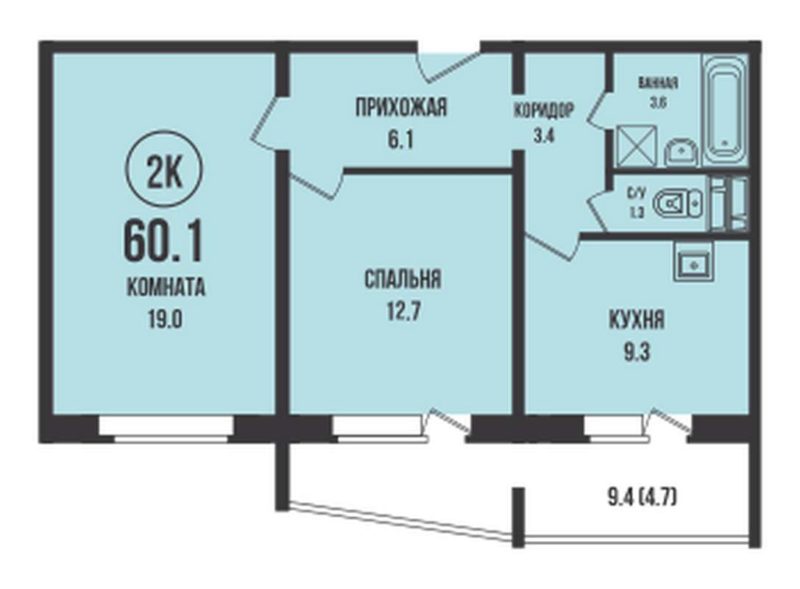 2-комнатная квартира 60,1 м² в доме 901 в ЖК «Династия»