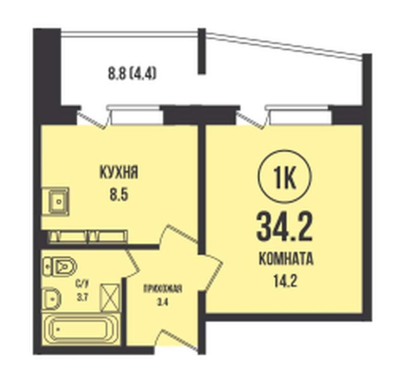 1-комнатная квартира 34,2 м² в доме 901 в ЖК «Династия»