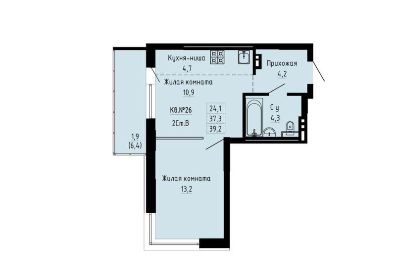 1-комнатная квартира 39,2 м² в ЖК «Luna»