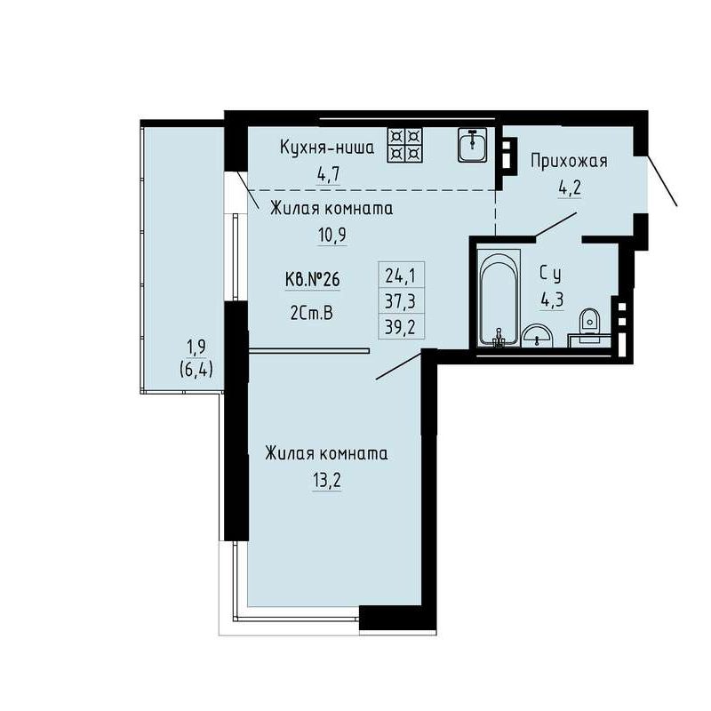 1-комнатная квартира 39,2 м² в ЖК «Luna»