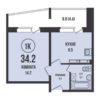 1-комнатная квартира 34,2 м² в доме 901 в ЖК «Династия»