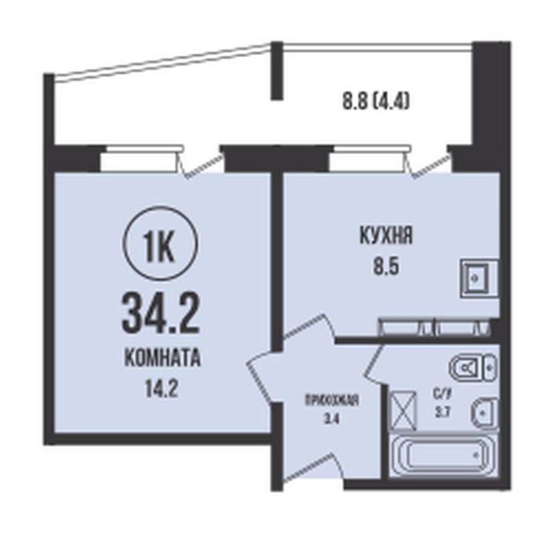 1-комнатная квартира 34,2 м² в доме 901 в ЖК «Династия»