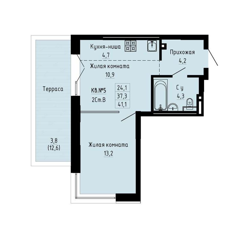 1-комнатная квартира 41,1 м² в ЖК «Luna»