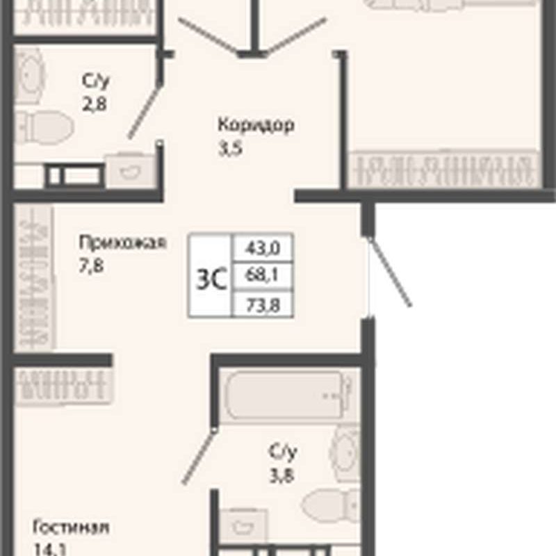 Дом 4 - Планировка двухкомнатной квартиры в ЖК Родина в Краснообске