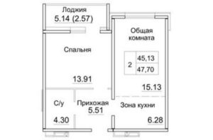 Дома 12а; 12б - Планировка однокомнатной квартиры в ЖК Кольца в Краснообске