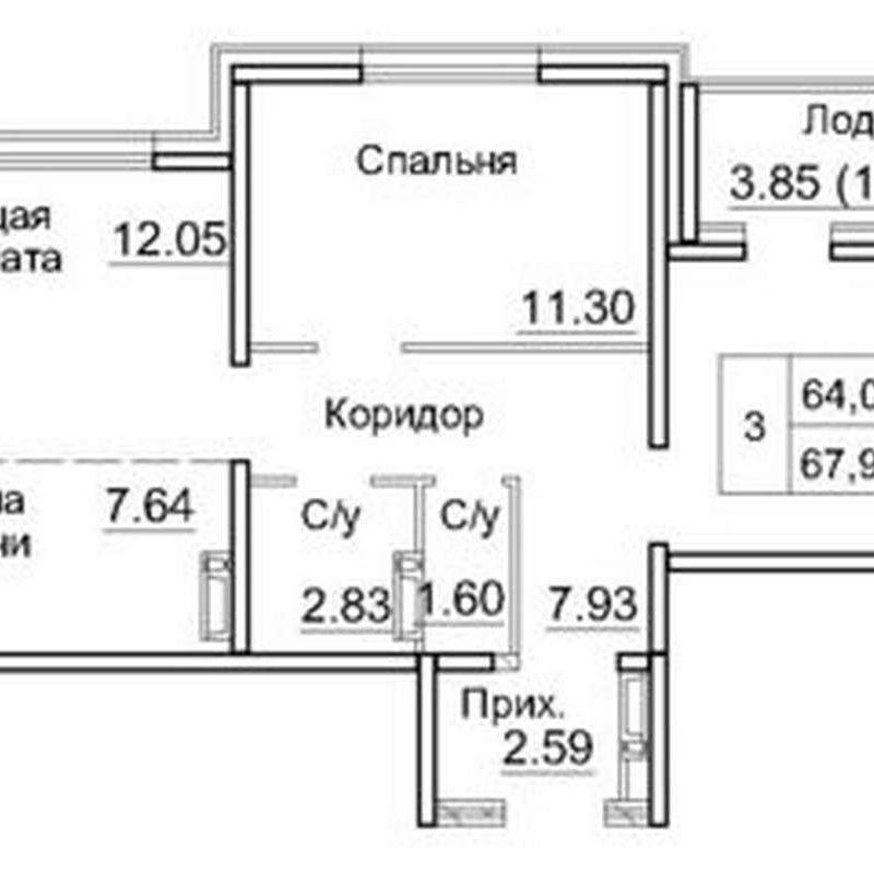 Дома 12а; 12б - Планировка двухкомнатной квартиры в ЖК Кольца в Краснообске