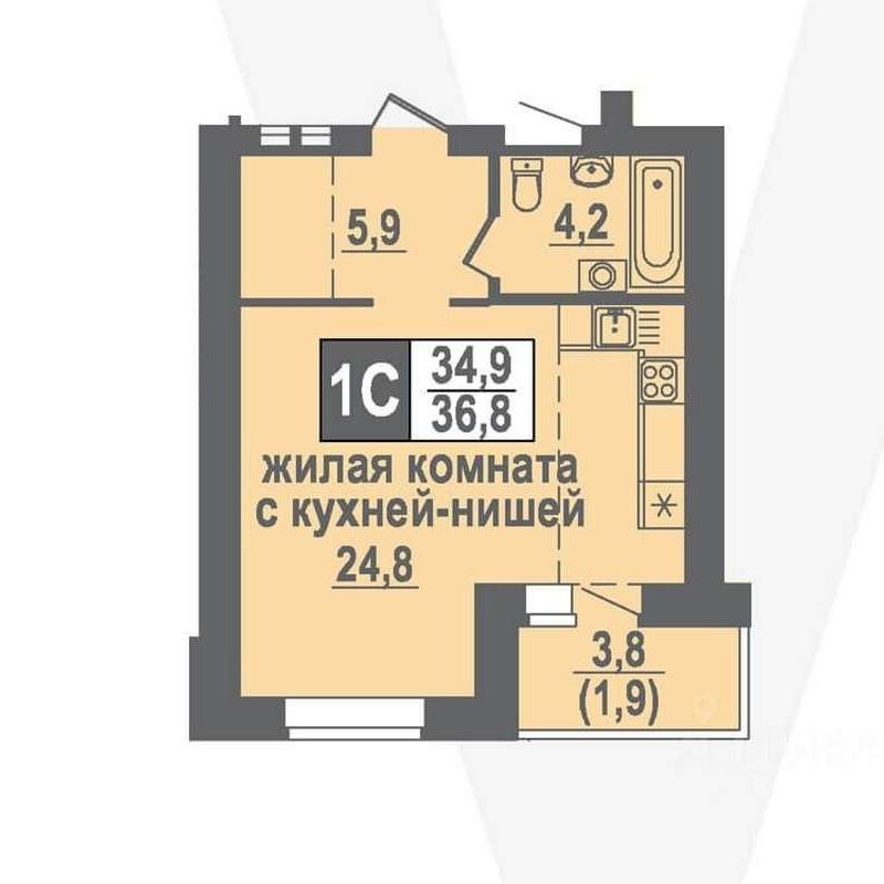 Дома 10; 11 - Планировка студии в ЖК Никольский в Кольцово